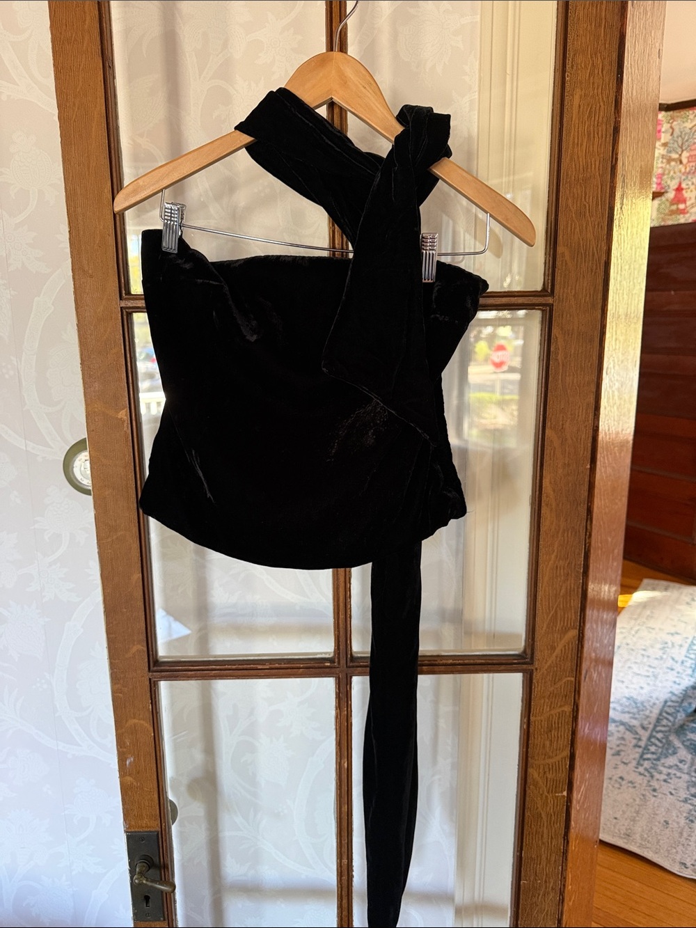 Black Velvet strapless Women's Top with attached scarf
